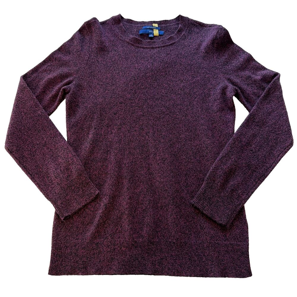 100% Cashmere Sweater Women Medium Purple Black Excellent Condition